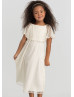 Cape Sleeves Ivory Lace Tea Length Flower Girl Dress